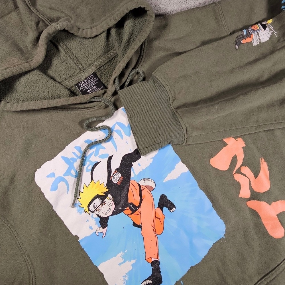 Naruto Shippuden Hoodie Mens XL Oliveā Green Graphic Viz Media Anime Sweatshirt